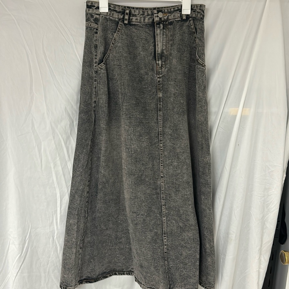 Jasminah modest maxi black Denim Skirt no slits